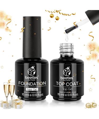 Beetles Gel Polish 2x15ML No Wipe Gel Top Coat and Base Coat Set - Shine Finish and Long Lasting Soak Off LED Nail Lamp Gel Base Top Coat Finish Nail Art Design Manicure 101-Top & Base Coat