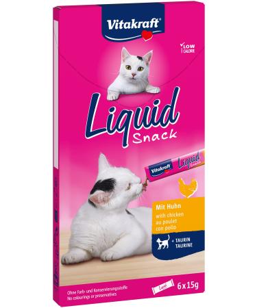 Vita power liquid snack liquid cat snack with chicken cat treat with taurine supports eye function supports the heart function low -calorie (1x 6 pieces) chicken + taurin