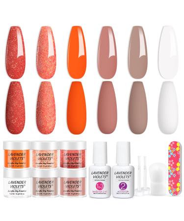 Lavender Violets 12 Pcs Dip Powder Nail Kit Skin Nude White Red Shimmer Orange Colours Dipping Powder Liquid Set with 2in1 Base & Top Coat Activator for French Nail Art Manicure M212 Nude Red