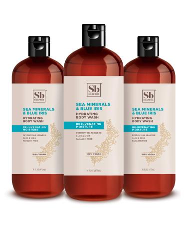 Soapbox Body Wash Sea Minerals & Blue Iris - Moisturizing Body Wash Cleanser w/ Aloe Vera & Shea Butter | Paraben Free Gluten Free Silicone Free Cruelty Free & Vegan Body Wash 16oz Bottles (Pack of 3)