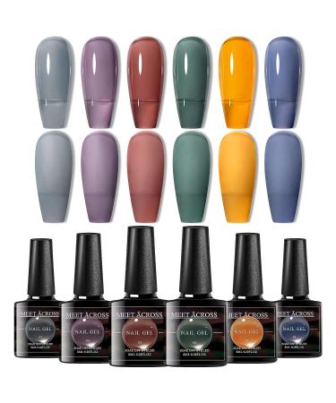 MEET ACROSS Jelly Gel Nail Polish Set - 6 Morandi Colors for Salon Gel Manicure and DIY Nail Art (Gray, Purple, Yellow) - Buy Online on SooperMarket.com