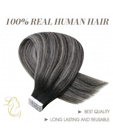 Autumn Deal: LAAVOO 16 Real Hair Tape Extensions - Black Ombre Silver Seamless Skin Weft (50g/20pcs) - Buy Online on SooperMarket.com