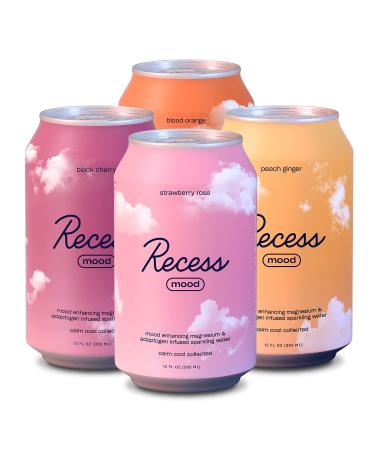 Recess Mood Magnesium Supplement Drink Calming Beverage, 12 Ounce, Pack of 12 (Variety Pack, 12 Pack) *Original Flavors* Original Sampler