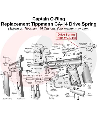 Captain O-Ring Replacement Tippmann CA-14 Drive Springs (4 Pack) - Compatible with Tippmann 98 Custom, Model 98, A5, X7, BT-4, SW-1 and More - Valken #59/82690, BT #60 Spring Replacement - Buy Online on SooperMarket.com
