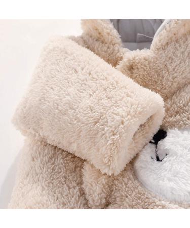 Puseky Newborn Baby Cartoon Bear Snowsuit | Winter Coat Fleece Hooded Footed Romper | Unisex Bodysuit 3-6 Months Khaki - Buy Online on SooperMarket.com