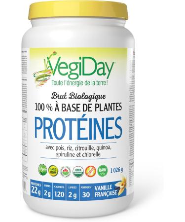 VegiDay Raw Organic Plant Based Protein 20g French Vanilla 1110g with Pea Pumpkin Chia Quinoa Spirulina & Chlorella - Buy Online on SooperMarket.com