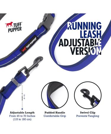 Tuff Pupper Hands Free Dog Leash | Adjustable Length for Running, Jogging, Walking | Padded Waist Belt | Strong Nylon with Reflective Strips - Blazing Blue - Buy Online on SooperMarket.com