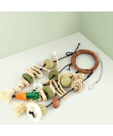 ERKOON Rabbit Hamster Hanging Chew Toys - Applewood Boredom Breaker with Grass Ball and Carrot Treats for Small Pets - Buy Online on SooperMarket.com