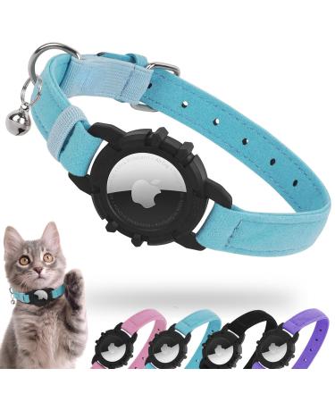 Airtag cat neck band integrated Apple Air Tag cat neck band light tracker cat neck bands for girls young cats kittens and puppies 7-9 inch (18-23cm) blue