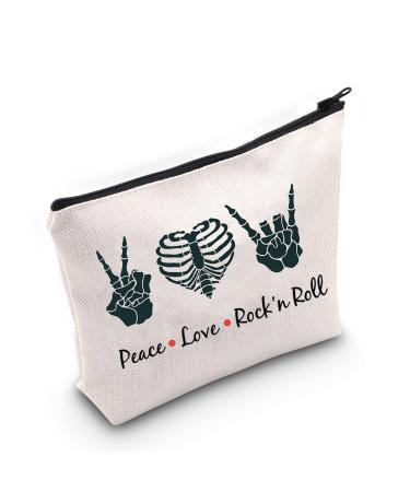 Levlo funny rock and roll cosmetic bag guitar retro 80s hippi gift peace love rock'n roll make-up bag zip pocket for friends family peace love rock'n roll