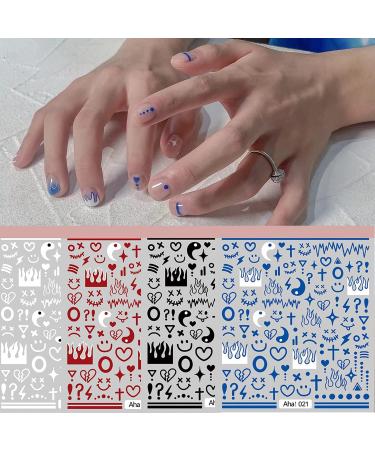 Klein Blue Flame Smiley Face Nail Art Sticker Decals - Minimalist Style Impressionist Lines Star Design - 4 Colors - Men and Women Nail Art Decoration - Buy Online on SooperMarket.com