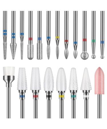 Depvko Nail Drill Bits 20Pcs, 3/32'' Ceramic Carbide Drill Bits for Nails, Nail Bits for Nail Drill, Diamond Nail Drill Bit Set for Cuticle Remover Manicure Pedicure (20Pcs)