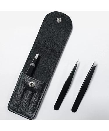 TOPMEET Stainless Steel Eyebrow Tweezers Set for Facial Hair and Splinter Removal - Women/ Men, Black - Buy Online on SooperMarket.com