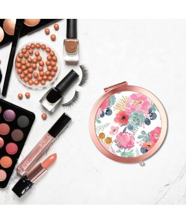 iampanda Rose Gold Compact Mirror for Women - Portable Mini Makeup Mirror with 2X Magnifying, Pink Green Flower Design - Buy Online on SooperMarket.com