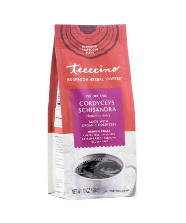 Teeccino Mushroom Herbal Coffee Cordyceps Schisandra Cinnamon Berry Medium Roast Caffeine Free 10 oz (284 g)