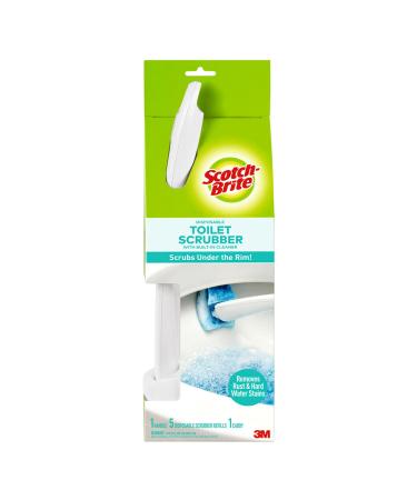Scotch-Brite Disposable Toilet Scrubber Starter Kit, Disposable Refills with Built-In Bleach Alternative, Includes 1 Handle, Storage Caddy and 5 Refills Toilet Scrubber Kit