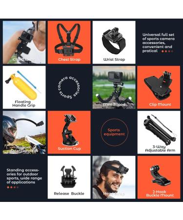 HONGDAK Action Camera Accessories Kit for GoPro & Universal Action Cameras with Carry Bag - Compatible with GoPro Hero 11 10 9 8 7 6 5 4 3 3+, GoPro Max, Fusion, Insta360, DJI Osmo, AKASO, and More - Buy Online on SooperMarket.com
