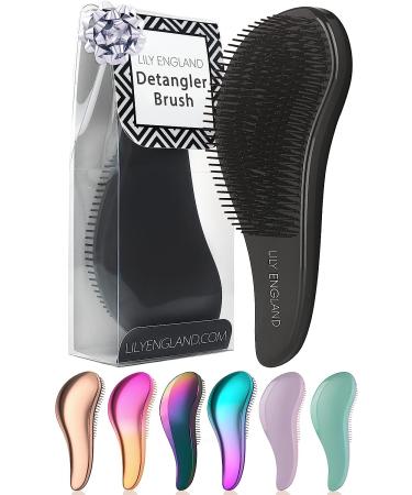 Detangle Hair Brush for Curly Hair Straight Dry & Wet Hair - Detangling Hair Brush for Thick Hair & Fine - Curly Hair Brush for Kids Women & Toddlers - Vegan Detangler Hair Brush by Lily England 1 Count (Pack of 1) A. Black
