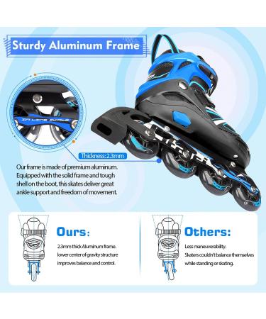 Adjustable Inline Skates with Light Up Wheels for Kids and Adults | Perfect for Indoor and Outdoor Skating | Blue | Big Kids/Youth/Adults - Buy Online on SooperMarket.com