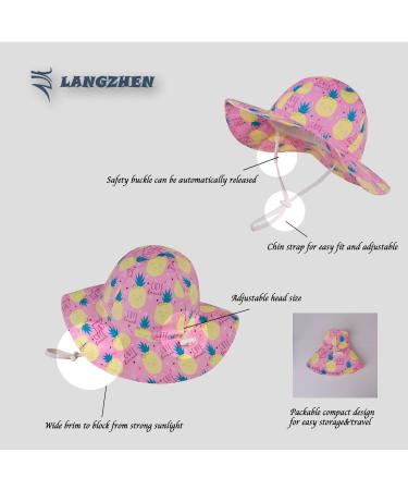 LANGZHEN Baby Girls Sun Protection Hat with Chin Strap | Adjustable Toddler Kids Wide Brim Play Hat | Pineapple Design | 6-12 Months - Buy Online on SooperMarket.com