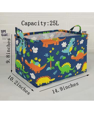ACMUUNI REC Canvas Laundry Hamper with Handles - Waterproof Cotton Storage Organizer for Kids Toys - Blue Dinosaur Design - Buy Online on SooperMarket.com
