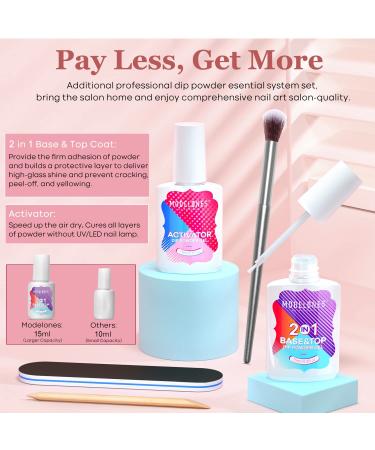 Modelones 10 Pcs Dip Powder Nail Kit Starter Set | Nude Pink Glitter Neutral Skin Colors | 15ml 2 in 1 Base & Top Coat Activator | Nail Art DIY Salon A1- Light Pink - Buy Online on SooperMarket.com