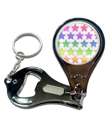 BadgeBeast.co.uk Rainbow Star Pattern - Key Ring Bottle Opener and Nail Clipper