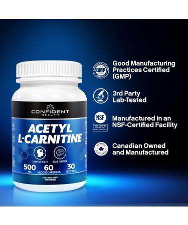 CONFIDENT HEALTH - Acetyl L-Carnitine 500mg - Premium Brain and Energy Support Supplement 60 Veggie Capsules Gluten Free 30 Servings One Month Supply - Buy Online on SooperMarket.com
