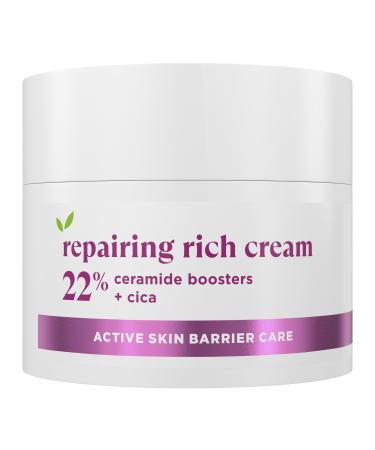 Simple Repairing Rich Face Cream facial moisturiser with 22% ceramide boosters organic cica and provitamin B5 for a stronger skin barrier repairs and replenishes very dry sensitive skin 50 ml