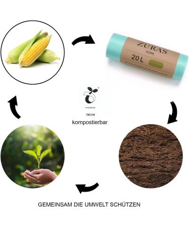 Zuras 20L Organic Waste Bags - 150 Compostable & Biodegradable Garbage Bags | DIN EN 13432 Certified Tear-Resistant & Waterproof - Buy Online on SooperMarket.com