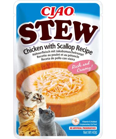 Ciao Stew by INABA Cat Treat - Chicken with Scallop - 1 Pack (40g total) / Moist Cat Treat Delicious & Healthy Snack Food Topper Side Dish Complement Natural Grain Free Chicken with Scallop 40 g (Pack of 1)