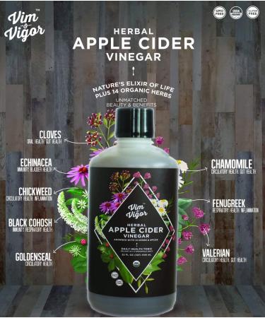 Vim & Vigor Apple Cider Vinegar Herbal Tonic Shots - Certified Organic USA Made - 32oz Bottle for 32 Day Supply - Buy Online on SooperMarket.com