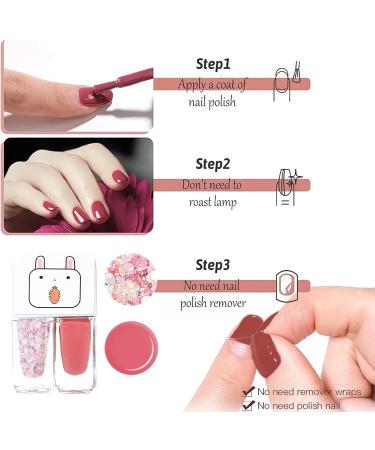 2 In 1 Pink Glitter Nail Polish Nail Varnish Set Peel off Coral Pink Quick Dry Long Lasting Kids Nail Polish Holographic Water Based Formula No UV Needed Non-toxic for Girls DIY Nail Art at Home - Buy Online on SooperMarket.com