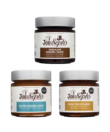 Joe & Seph's Caramel Dessert Sauce Discovery Selection Set - 3 x Jars | Handmade in the UK | Gluten Free | Suitable for Vegetarians | Home Baking | Ice-cream Toppings | Spread | Cakes - 690g Chocolate 3x230g