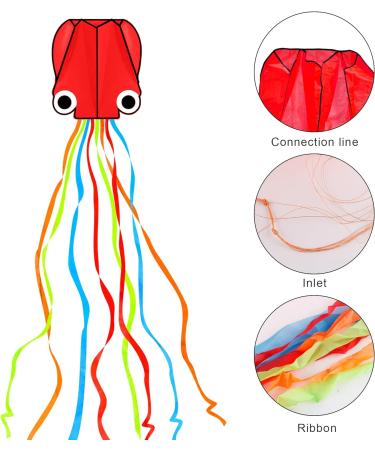 YSBER 2 Pack Large Octopus Kites - 3.8ftx2.3ft 3D Mollusc Octopus Kite with 157 Inch Colorful Tail - Easy Flyer Kite for Children and Adults - Outdoor Beach Park Kite in Red+Orange - Buy Online on SooperMarket.com