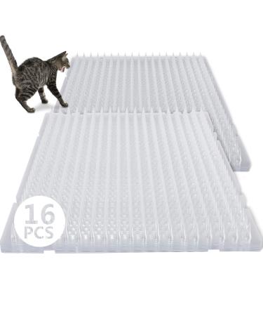 16 Pack Cat Repellent Outdoor Scat Mat Cats Dogs Plastic Mats with Spikes Clear Spiked Deterrent Training Pet Mat Cat Repellent Mats for Indoor Outdoor Supplies, 18.3 Square Feet, 16 x 13 Inch