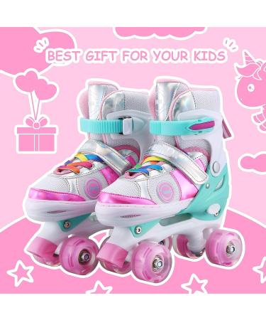 Adjustable Kids Roller Skates with Light Up Wheels - Colorful Pink Small (12J-2) - Buy Online on SooperMarket.com