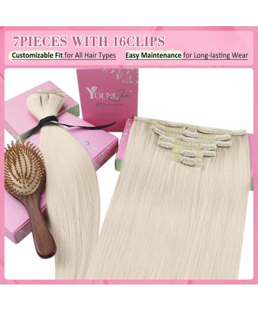 Youngsee Platinum Blonde Clip-In Extensions | 35cm Real Remy Hair | 120g | #60A (7PCs) - Premium Quality Hair Extensions - Buy Online on SooperMarket.com
