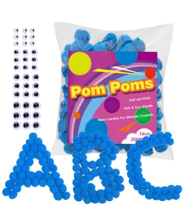 300 Pieces Light Blue Pom Poms  1 Inch Pom Poms with Self-Adhesive Wiggly Eyes for Crafts  Small Fuzzy Balls Pompom Puff Balls for Xmas DIY Art Creative Crafts Decorations 300pcs light blue