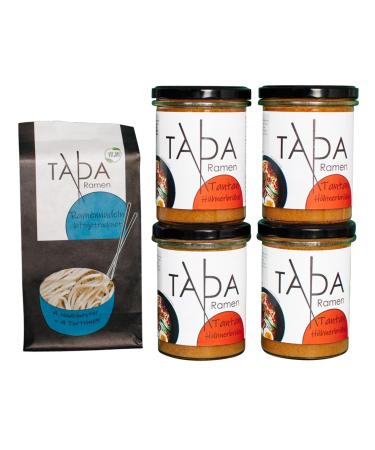 Tada Tantan Ramen Set Hot - 4x 350ml of beneficial -sharp ramen broth - incl. 250g ramen noodles - without additives - quick preparation without spice up W rzpaste