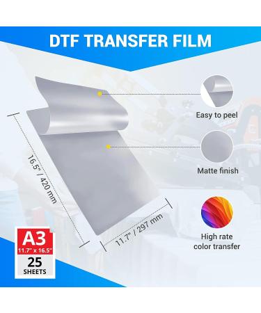 NGOODIEZ DTF Transfer Film Double-Sided Heat Transfer Film Matte A3 Size 25 Sheets - Buy Online on SooperMarket.com