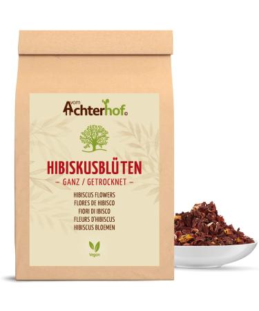 Hibiscus flowers dried completely 1000g |Slightly sour-fruity taste |edible hibiscus flower |Sweet-aromatic hibiscus tea |Ideal for salads desserts cakes Joguhrts |from the Achterhof 1 kg (1 Pack)