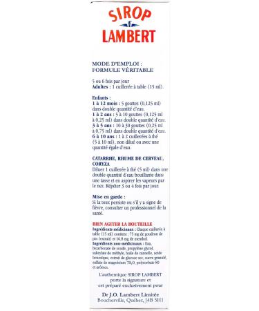 Lambert Syrup - Natural Cough Syrup - Reliefs Cough due to Colds Bronchitis and Flu - Effective for Dry and Wet Cough Safe for Children (Sirop Lambert) (150ML) - Buy Online on SooperMarket.com