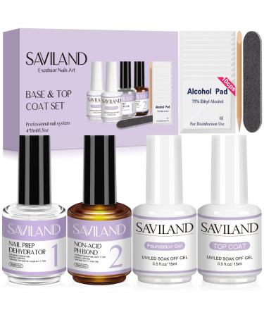 SAVILAND 7PCS 15ML Base and Top Coats with Nail Dehydrator and Non-acid PH Bond Set, Base Top Coats Nail Prep Dehydrate and Acid-free PH Bond Quick Dry for Starters Home DIY and Professional Salon 1B-Nail Prep Set 16 Piece Set