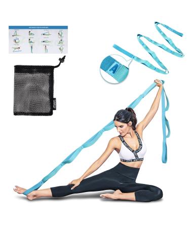 Trideer Yoga Strap Stretching Strap - 10/12 Loops Non-Elastic Stretch Strap, Perfect Home Workout Stretching Out Strap, Yoga Stretching Strap for Rehabilitation, Pilates, Dance 10 Loops Blue