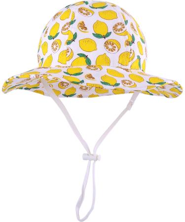 LANGZHEN Beach Sun Protection Hat for Baby Girls - Adjustable Wide Brim Play Hat with Chin Strap, White Lemon, 2-4 Years - Buy Online on SooperMarket.com