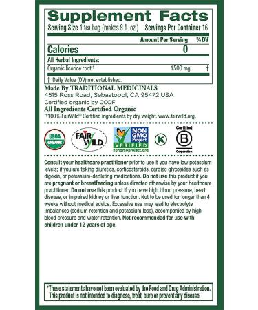 Organic Licorice Root Herbal Tea - Caffeine Free, 16 Wrapped Bags - Traditional Medicinals - Buy Online on SooperMarket.com