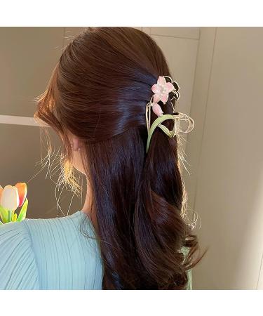 Gold Metal Lily Flower Hair Clip - Pink Floral Barrette for Strong Hold - Cute Fashion Hair Accessory for Thick & Thin Hair - Buy Online on SooperMarket.com