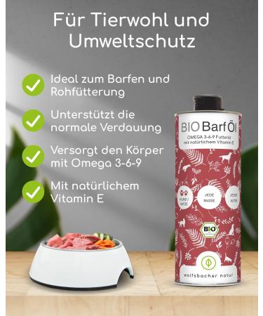 Organic Barf Feed Oil for Dogs & Cats - 1L Cold Pressed Hemp Linseed Primrose Chia Pumpkin Seed Olive Oil | Vitamin E Rich | Organic from Germany | de- ko-060 - Buy Online on SooperMarket.com
