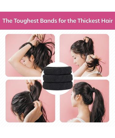 Burly Bands Large Hair Ties for Thick & Curly Hair | No-Slide Seamless Ponytail Holders (8 Pack - Black) | Damage-Free Scrunchies for Sports - Buy Online on SooperMarket.com